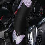 Purple Embroidery Butterfly Steering Wheel Cover, Universal 15 Inch Car Wheel Cover for Women Girls, Fit for Suvs,Small Trucks,Sedans,Cars (Black and Purple)