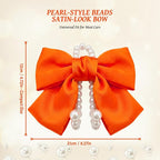 2 PCS Bow Pearl Car Seat Headrest Hook – Cute Purse Hook for Car, Girly Interior Decoration Accessories Hook Hanger, Seatback Holder for Purses & Bags, Elegant Car Organizer (Orange)