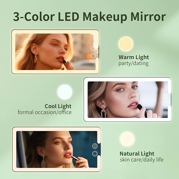 2PCS Car Visor Vanity Mirror with Lights, Rechargeable Dimmable Touch LED Sun Visor Mirrors, Large Detachable Vanity Makeup Mirror with 3 Color Modes for Truck SUV Car Accessories for Women(Black)
