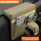 Car Window Armrest Storage Box, Leather Car Side Door Armrest Organizer Storage Bag with Multiple Pockets, Universal Comfortable Elbow Rest Pad Cushion for Auto Interior Accessories (Beige)