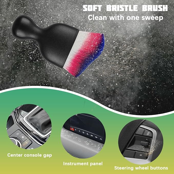 Car Interior Detailing Brush, Curved Soft Bristles Vehicle Removal Dust Collectors, Scratch-Free Automotive Cleaning Tool Accessories, Universal for Truck SUV Sedan (White Red Blue)