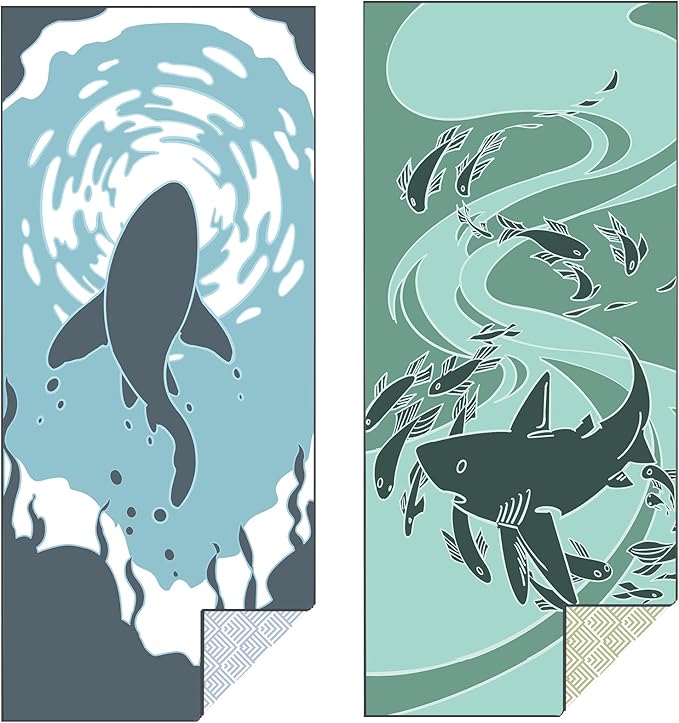 2 Pack Microfiber Beach Towel, Quick Dry Travel Towel Large Sand Free Towel for Beach, Camping, Swim Pool, Gym, Sports& Yoga 71"x32", Shark