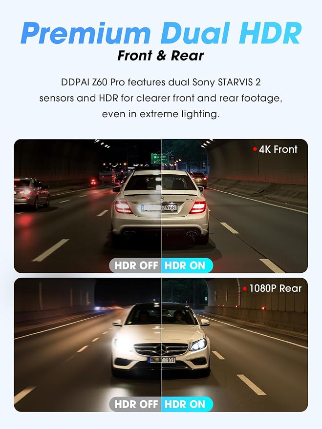 4K Dual Dash Cam Front and Rear, Dual STARVIS 2 IMX678 IMX662 Dashcam, Free 128G Card Included,Car Camera with 32G eMMC, 3K/60FPS, 5G WiFi GPS, 3" IPS, Night Vision, 24H Parking Mode, Z60 Pro
