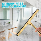 2pcs Shower Squeegee for Glass Doors with Adhesive Hanging Hook Set | 12” gold, bathroom accessories, window cleaner, new home essentials, soft rubber blade, metal handle, ergonomic grip