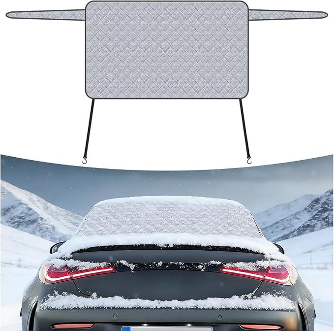 Magnetic Car Rear Windshield Cover, 54'' × 31'' Automotive Back Windscreen Snow Ice Guard Cover with 2 Elastic Hooks, Winter Universal Vehicle Window Frost Protector Accessories (White)