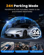 4 Channel 360° Dash Cam Front Rear Inside and Left Right, 4K+1080P*3 FHD Car Camera, 5GHz WiFi and App Control, 24H Parking Mode, 8 IR Lamps Night Vision, Includes 64GB SD Card, Black