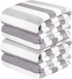 Bath Towels, Pack of 4, 30"x60", Large Microfiber Towel Set, Ultra Soft, Super Absorbent, Fast Drying, Perfect for Suana, Shower, Pool, Sport, Travel, Fitness, SPA,Yoga, Cabana Stripe Grey
