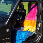 Car Seat Towel Cover – Hooded Moisture-Wicking Microfiber Seat Protector – 30" x 60" – for Runners and Outdoor Enthusiasts – Happy Hour