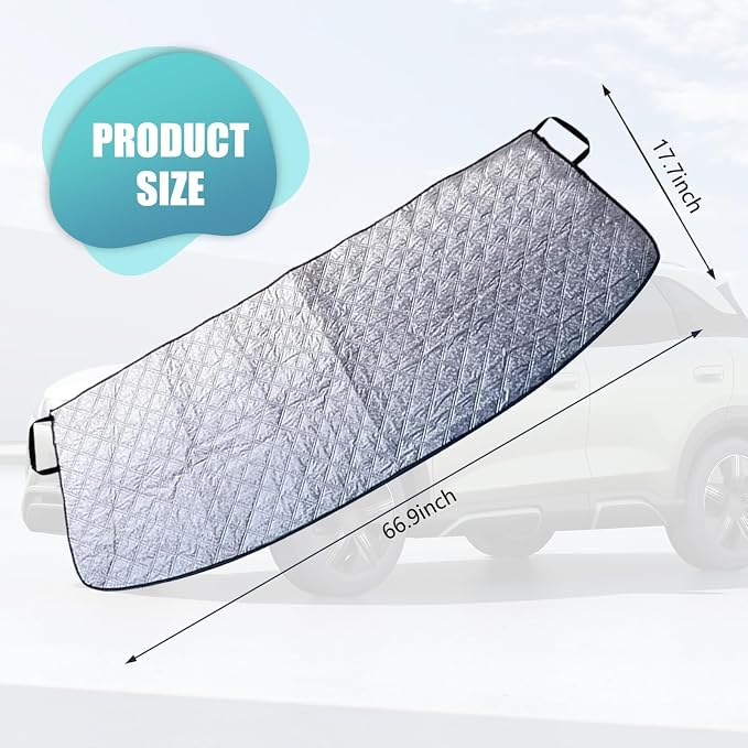 1 PC Car Front Windshield Wiper Snow Cover, 66.9" x 17.7" Dust Frost Protection Cover, Elastic Band + Suction Non-Destructive Installation Accessories, Compatible with Most Models (Silver)