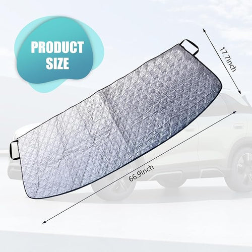 1 PC Car Front Windshield Wiper Snow Cover, 66.9" x 17.7" Dust Frost Protection Cover, Elastic Band + Suction Non-Destructive Installation Accessories, Compatible with Most Models (Silver)