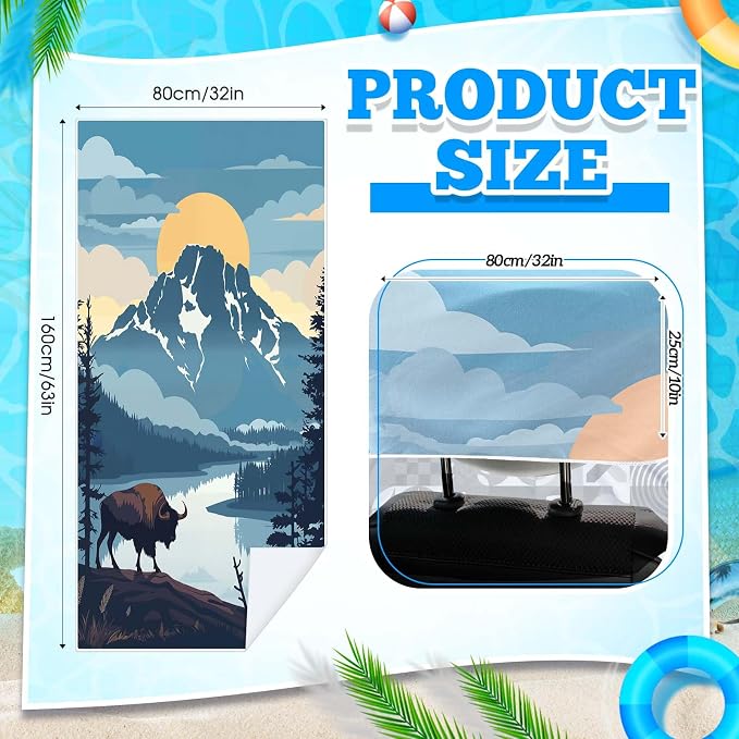 Car Seat Towel Covers with Storage Bag, 63 x 32 Inch Universal Non Slip Waterproof Sweat Protector for Car Truck, Gym Swimming Running, Machine Washable(2 Pack,Yellowstone National Park)