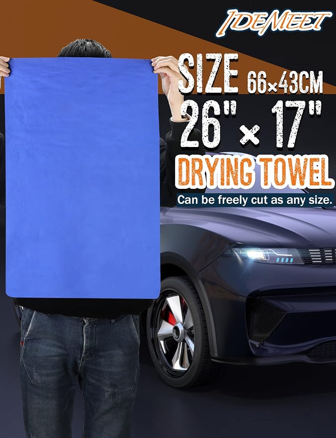 Premium Absorbent Car Drying Chamois Cloth Shammy Towel, 26' x17'' Large, Reusable for Vehicle, Bathroom, Dust Remove, No Spots/Streak/Scratch, Blue