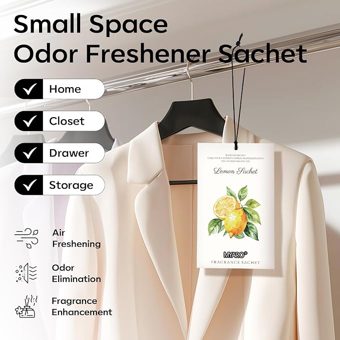 12 Packs Lemon Scented Sachets for Drawer Closet Bathroom Odor Eliminator - Fresh Home Fragrance Car Air Frehener