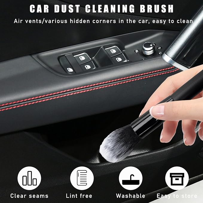 2PCS Car Interior Dust Brush, Soft Scratch Free Auto Detailing Brushes, Universal Vehicle Interior Cleaning Tool for Automotive Dashboard, Air Vents, Leather (Long Black & White)