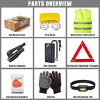 Car Roadside Emergency Kit for Vehicles, Portable Air Compressor Tire Inflator Auto Car Safety Kits Teen Driver Must Haves Black