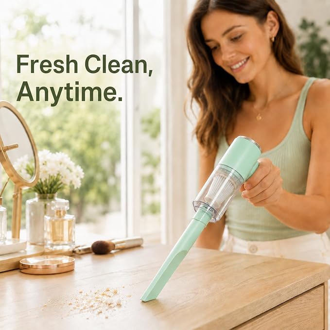 catsMeow Mini Handheld Vacuum Cordless, Lightweight Portable Small Vacuum Cleaner for Car, Desk, Keyboard, Sofa, Drawers and Crumbs, USB Rechargeable with Washable Filter, Mint Green