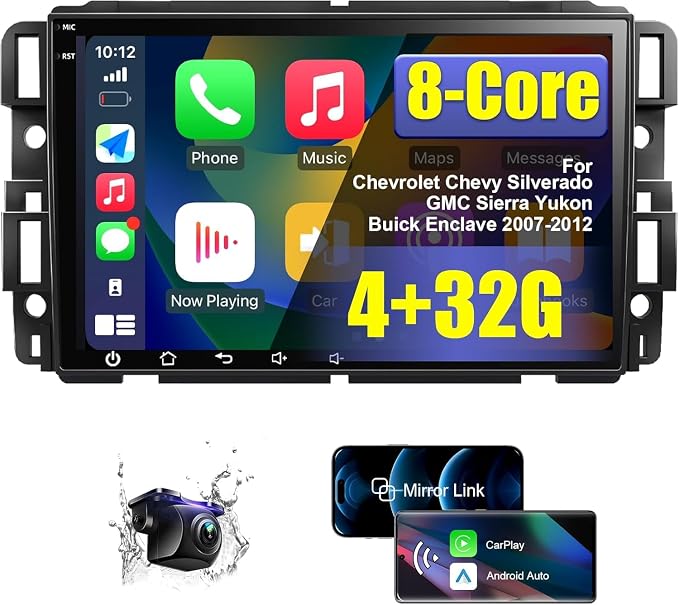 4+32G 8 Core Car Radio Stereo for Chevrolet Chevy Silverado/GMC Sierra Yukon/Buick Enclave 2007-2012 | Android 14 Wireless CarPlay & Android Auto | 8‘’ HD Touchscreen | Backup Camera AM/FM/RDS Wi-Fi