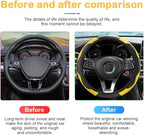 Car Steering Wheel Cover, 15 inch Carbon Fiber Microfiber PU Leather Elastic Steering Wheel Protector for Men Women, Anti-Slip Breathable Car Interior Accessories for Most Cars (Yellow)