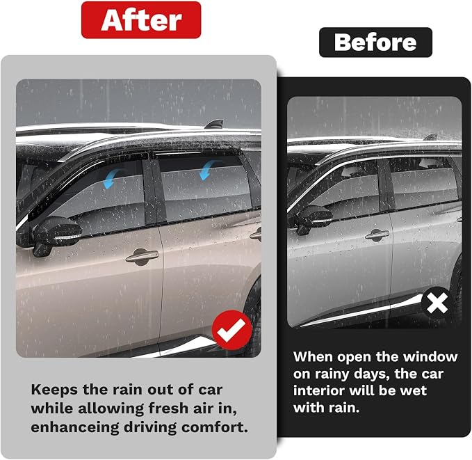 Window Visors Rain Guards for 2021-2025 2026 Nissan Rogue Accessories, Outside-Mount Tape-On Side Window Wind Deflectors Vent Visors Shades Rainproof 4PCS