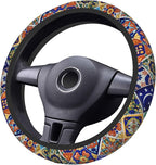 Mexican Talavera Tiles Style Steering Wheel Cover Auto Steering Wheel Protector Anti-Slip Breathable and Sweat Absorption Universal Car Accessories15 Inch Fit Auto Sedan Vans Trucks SUV