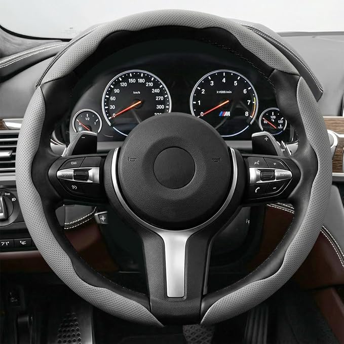 3PCS/Set Car Steering Wheel Cover, Leather Segmented Anti-Slip Automotive Wheel Protector, Soft Breathable Vehicle Steering Protection Covers, Universal Interior Accessories (Gray)