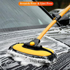 MVEQRRN 15° Curved Chenille Car Wash Brush Mop with Long Handle(Yellow) | Car Wash Mitt & Brush Kit, Scratch-Free Replaceable Head, Microfiber Towel, Car Cleaning Supplies for SUV, Truck