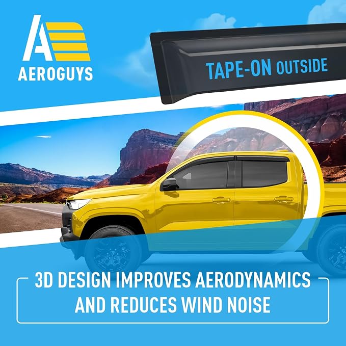 Extra Durable Window Deflectors Tape-On Window Visors Rain Guards Fit for Chevy Colorado 2023-2026 Crew Cab, Sun Visors, Wind Vent for Shades, Exterior Car Accessories - 4 pcs. AG0953