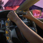 Yellow Wildflower Steering Wheel Cover for Women Men Neoprene Breathable Vintage Floral Wheel Cover Protector Anti-Slip Car Accessories Universal 15 Inch Fit for Cars Trucks Vehicles