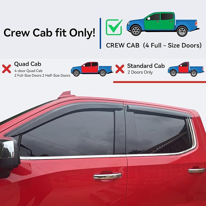 Window Visors Rain Guards for 2019-2026 Dodge Ram 1500 Crew Cab (New Body Style), Out-Channel Window Vent Wind Deflectors Visors Shades for 19-26 Ram 1500 Full-Size Cab