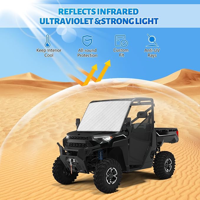 Silver UTV Windshield Snow Cover Compatible with Polaris Ranger XP 1000 2017-2026 (Not RZR) & Can-Am Defender 2016-2026, Transport Windshield Protector for Ice and Snow