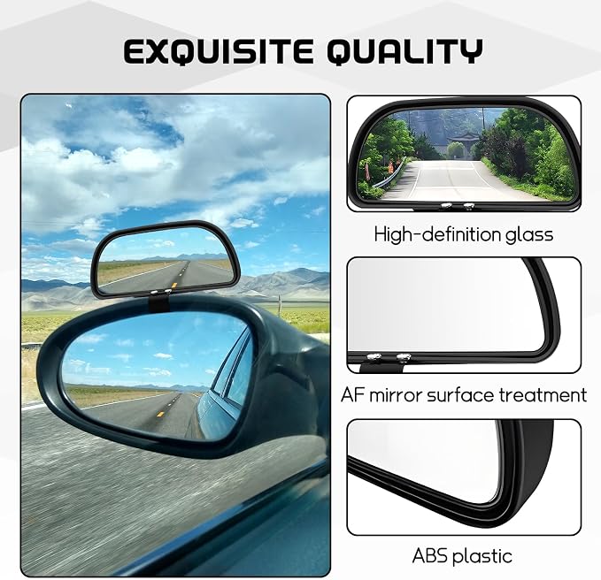 2PCS Car Blind Spot Mirror, Rectangular HD Glass Blind Spot Mirrors for Cars, 360° Adjustable Wide Angle Auto Blindspot Side Rear View Mirror, Car Accessories for SUV Truck (Screw-on, Black)