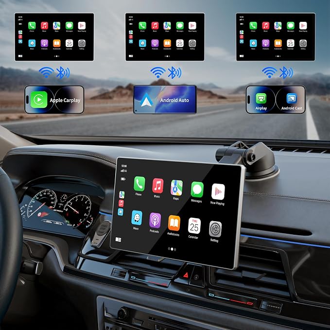 9" Wireless Apple Carplay Screen for Car,with 4K Dash Cam | and 1080p Backup Camera,Apple Carplay & Android Auto with DVR,GPS Navigation Mirror Link,Bluetooth,FM, Siri