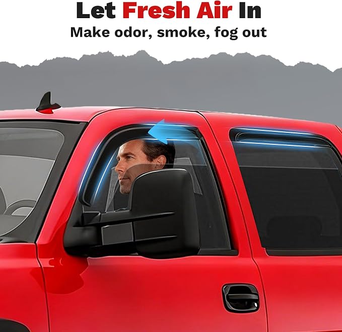 Silverado Rain Guards - Window Visors for Chevrolet/Chevy Silverado/GMC Sierra 1500 2500 3500 Classic Body 2001-2007, Outside-Mount Window Wind Deflectors for Sierra Accessories, Vent Visors