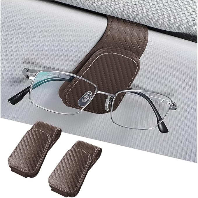 Sunglasses Holders for Car Sun Visor, Leather Eyeglasses Hanger Mounter, Magnetic Glasses Holder and Ticket Card Clip, Auto Interior Accessories Universal for SUV Pickup Truck