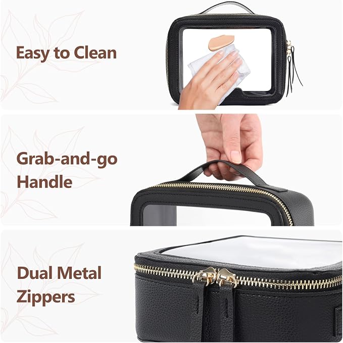 Clear Makeup Bag - TSA Approved Toiletry Bag for Carry-on & Checked Luggage, Water Resistant Car Storage Organizer with Reinforced Seams