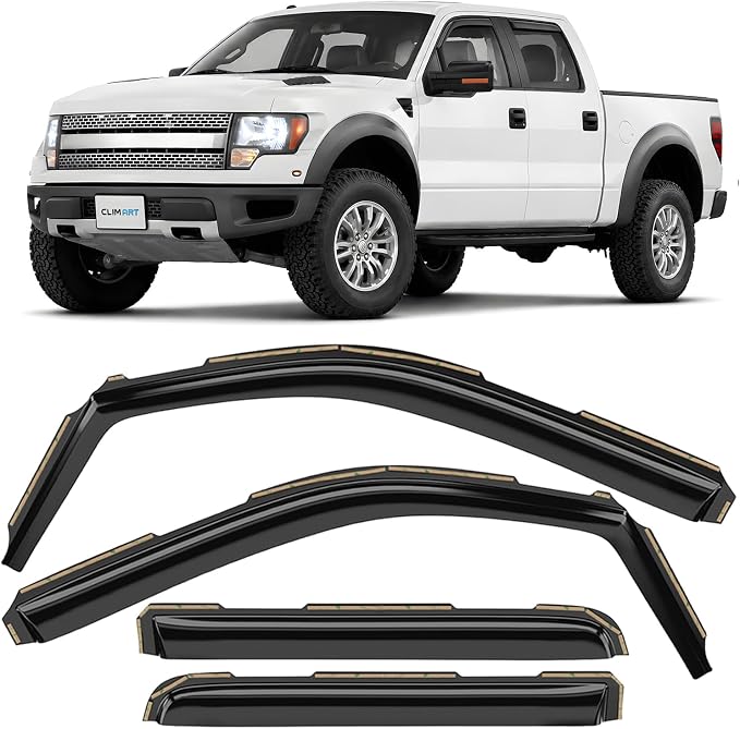 in-Channel Incredibly Durable Rain Guards for Ford F-150 SVT Raptor 2011-2014 SuperCrew, Original Window Deflectors, Vent Window Visors, Vent Deflector, 4 pcs.- 611196