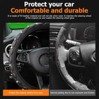 Bling Car Steering Wheel Cover, Non-Slip Elastic Stretch Leather Auto Steering Wheel Protector, Sparkling Diamond Vehicle Decor Accessories for Women Girls, Universal for Vehicles (Black)