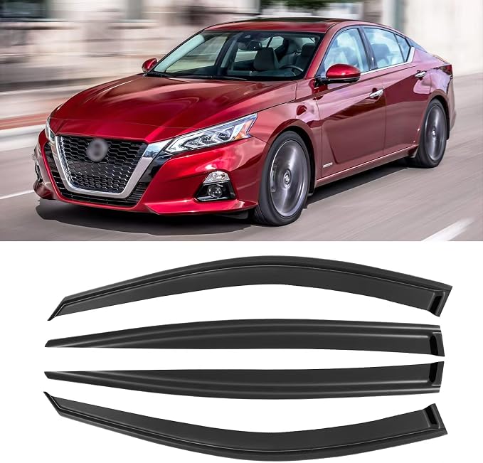 Rain Guards for 2019-2025 Nissan Altima, Out-Channel Window Visor Shields Vent Deflector Shade Wind Dark Smoke 2020 2021 2022 2023 2024 19 20 21 22 23 24 25, Tape-On Outside-Mount, 4PCS