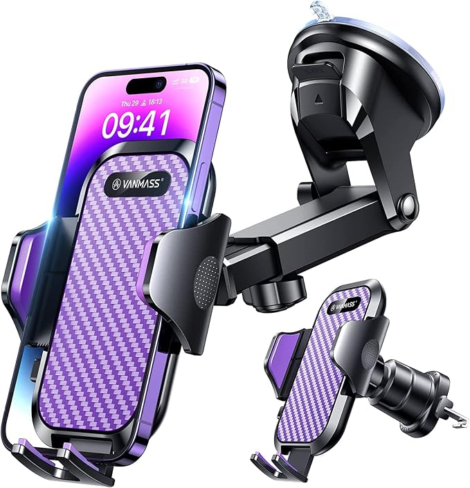 Phone Holders for Your Car 2026 Ultimate Phone Mount Military-Grade Windshield Dashboard Vent【Newest Best Strongest】 Cell Phone Car Mount for iPhone 16 Pro Max 15 Samsung Android,Purple