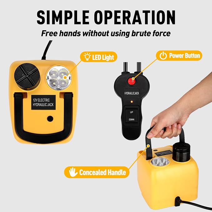 Electric Hydraulic Car Jack Kit 5 Ton 12V Ultra-Portable Auto Car Lift with 17.7 Inch Range for SUV Sedan Truck Repair Floor Jack for Tire Change with LED Lightweight for Easy Storage