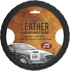 Black Genuine Leather Steering Wheel Cover Large 15.5 to 16 inch