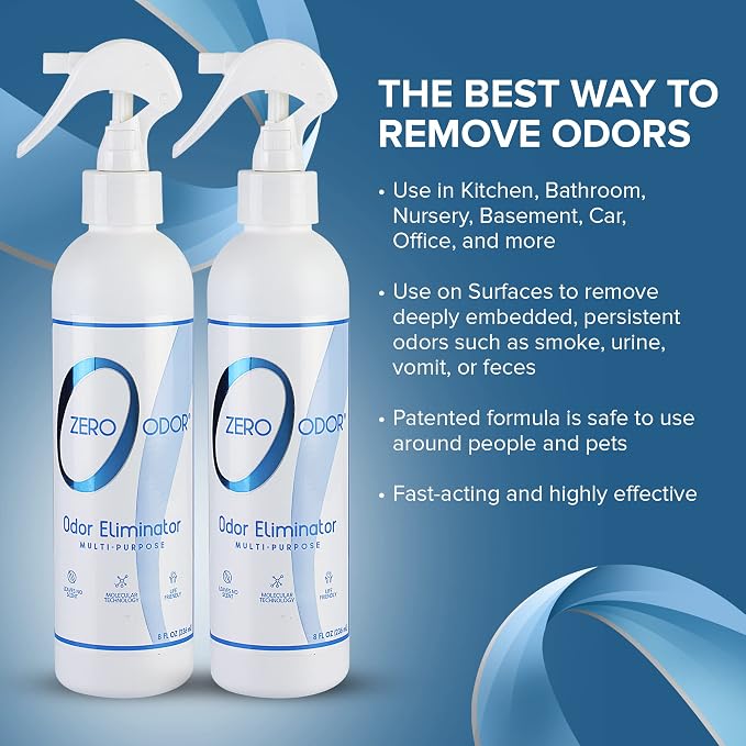 Multi-Purpose Strong Odor Eliminator for Home, Office, Car, Bathroom, Hotel, Room Deodorizer, and Odor Neutralizer, 8oz Two Pack