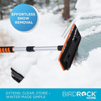 36" Extendable Snow Pusher Brush & Detachable Ice Scraper for Cars | Aluminum Grip for Car, Truck, SUV | Safe on Auto Windshield & Windows | Wide Frost Remover for Semi & Small Vehicles