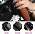 Genuine Leather Steering Wheel Cover, Stitch on Wrap, Breathable Anti-Slip Car Steering Wheel Protector for Max Diameter 15 Inch, DIY Sewing with Needles Thread (Brown, Hole)