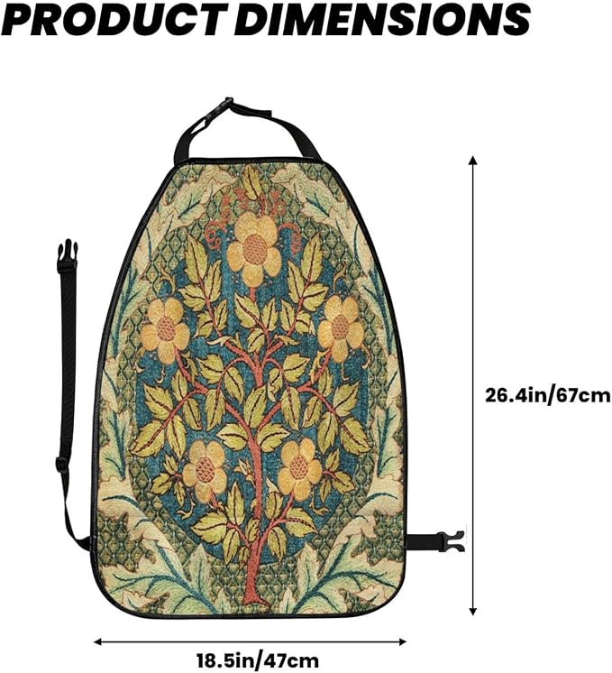 William Morris Vintage Floral Car Seat Back Kick Protectors Kick Mats With Storage Pockets For Vehicles To Protect From Dirt Mud Scratches 2 Pack