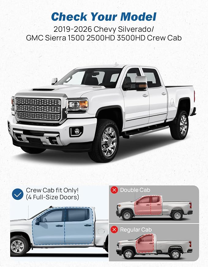 Low Profile Window Rain Guards Compatible with 2019-2026 Silverado/GMC Sierra 1500, 2020-2026 Silverado/GMC Sierra 2500HD/3500HD Crew Cab, Outside Mount Window Vent Visors, 4pcs