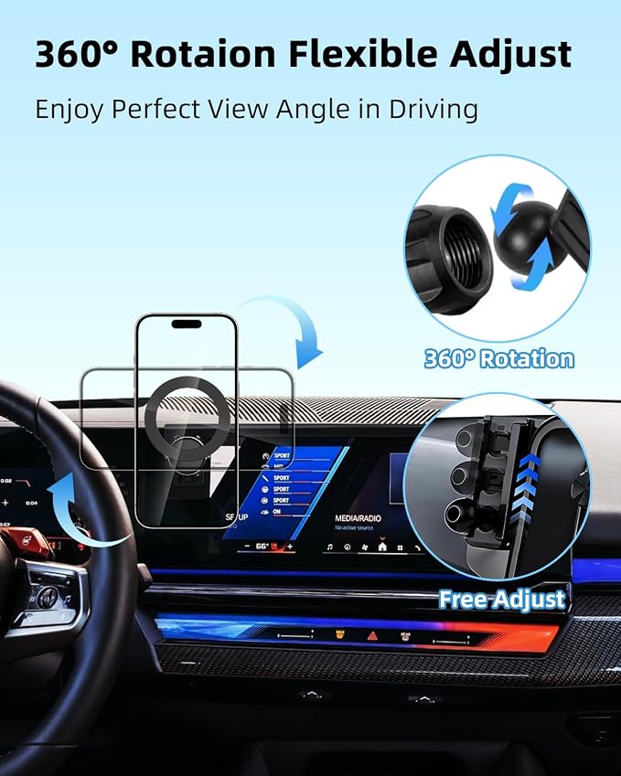 PZK Car Phone Mount for BMW X5 X6 2024-2026 & BMW X7 2023-2026 Accessories | Magnetic Car Phone Holder Custom 14.9-inch Screen Compatible with MagSafe 360° Rotation with Storage Box Not Affect Vent