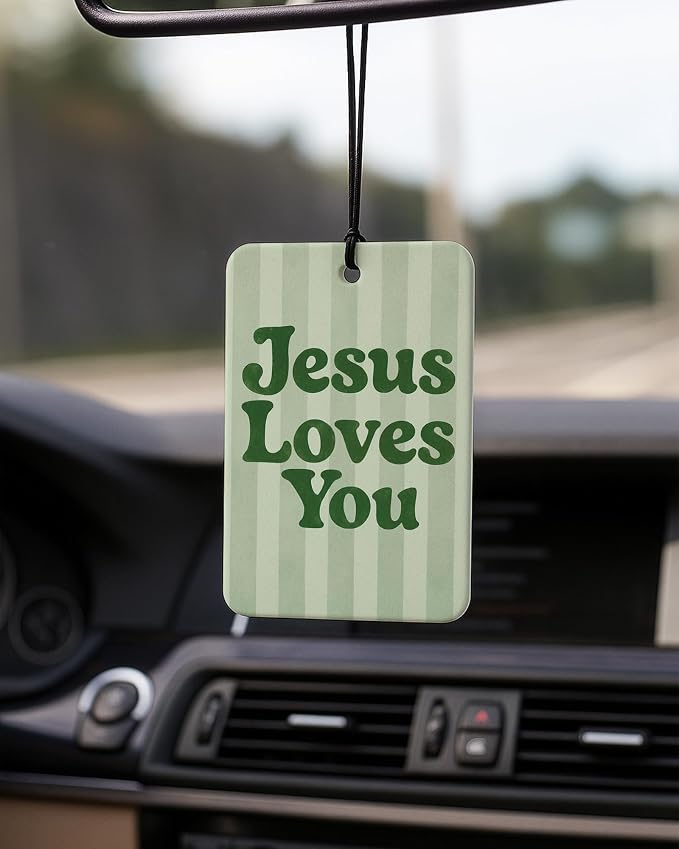 Green Boho Christian Car Air Freshener 4 Pcs for Women Girls | Religious Car Accessories Mirror Decor, Green Christian Hanging Air Freshener for Cars Closet Drawer Books