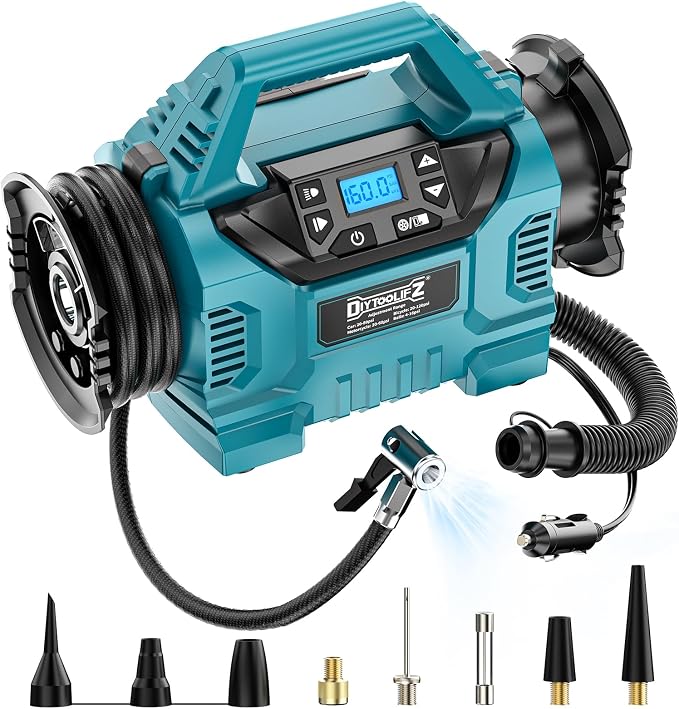 3X Faster Tire Inflator/Deflator Compatible with Makita 18V Battery, 160 PSI Cordless Air Compressor Pump with 12V Car Adapter, LCD Digital Gauge for Car, Air Mattresses (Tool Only)