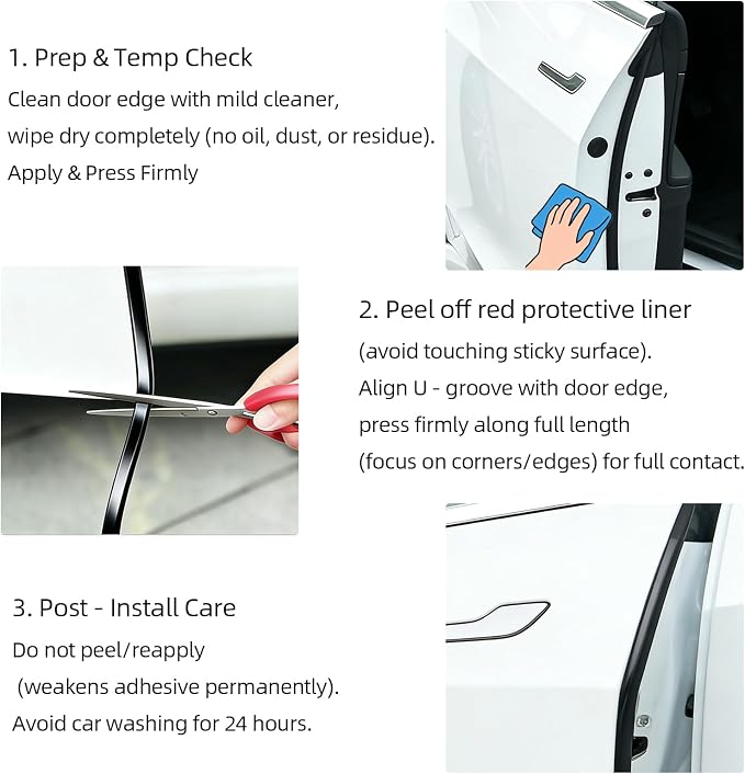 Self-Adhesive Car Door Edge Guards - U Channel Rubber Edge Trim for Metal Edge Protection, Fits Most Car Doors, Hatches, Lockers & Panels, 5Ft
